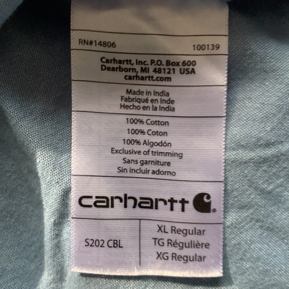 Men’s Carhartt blue, long sleeve shirt.  Size XL. Chest approx 25 1/2 inches - Picture 8 of 12